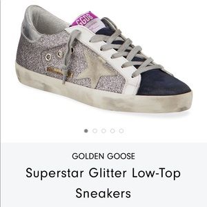 Golden Goose Superstar Glitter Low-Top Sneakers - Silver and Navy